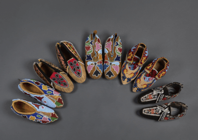 collection of moccasins by unknown Potawatomi, Otoe, Ojibwa, and Wyandot artists