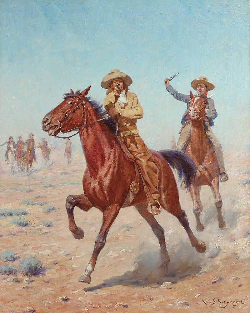 Charles Schreyvogel (American, 1861 - 1912), Off for Town, 1902, Oil on canvas, The Gund Collection of Western Art, Gift of the George Gund Family