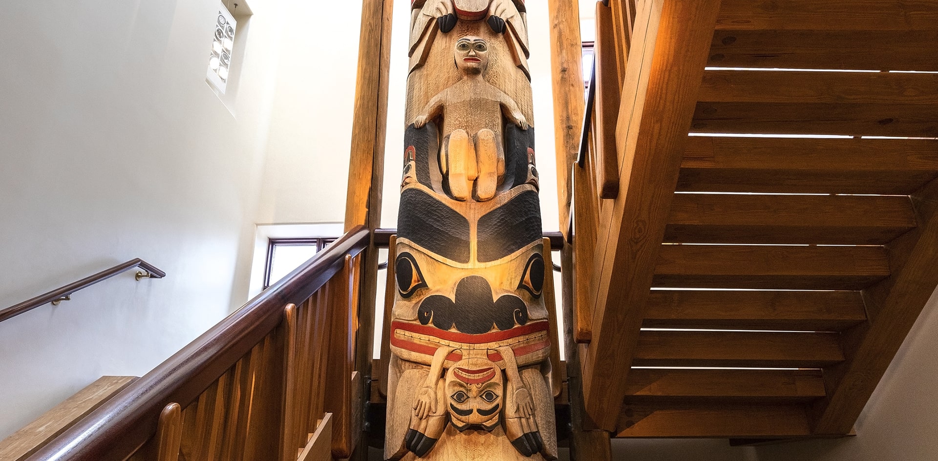 Lee Wallace (Haida, born 1952) Golden Hill Totem Pole, 1994-1996 Western red cedar, paint. Commissioned by the Indianapolis Totem Pole Project. Dr. Richard Feldman, founder.