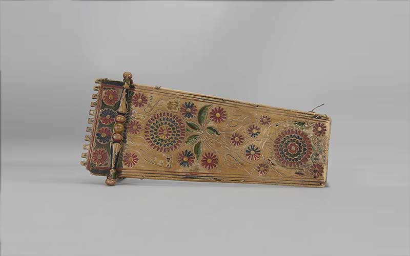 Unknown Mohawk artist (Caughnawaga or Grand River Reservation), Cradleboard, ca. 1850, Wood, pigment, rawhide, wood screws and nails, Gift: Courtesy of Harrison Eiteljorg