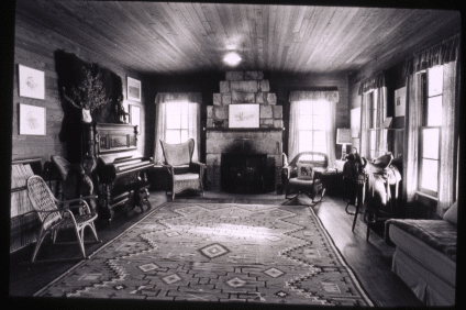 Laura Wilson, “Living Room in the Main House, Headquarters,” 1987, silver gelatin print on paper, Museum purchase, 1991.3.30