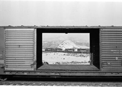 Wallace Abbey AT&SF freight train on Cajon Pass, California, 1970 Atchison, Topeka & Santa Fe Railway, now BNSF Railway Center for Railroad Photography & Art, Abbey-07-120-26